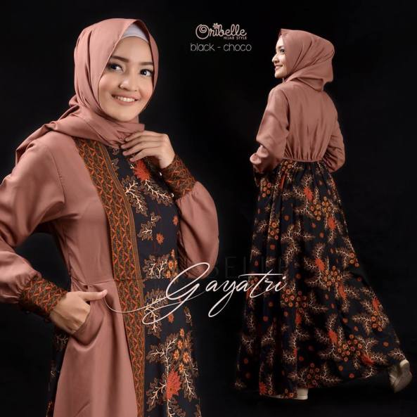 Baju Gamis Gayatri set Hijab by Oribelle HIjab Style (Black-Choco)