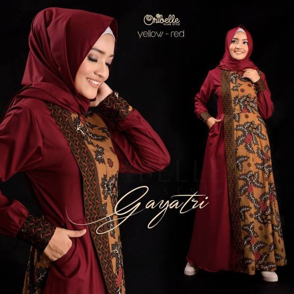 Baju Gamis Gayatri set Hijab by Oribelle HIjab Style (Yellow-Red)